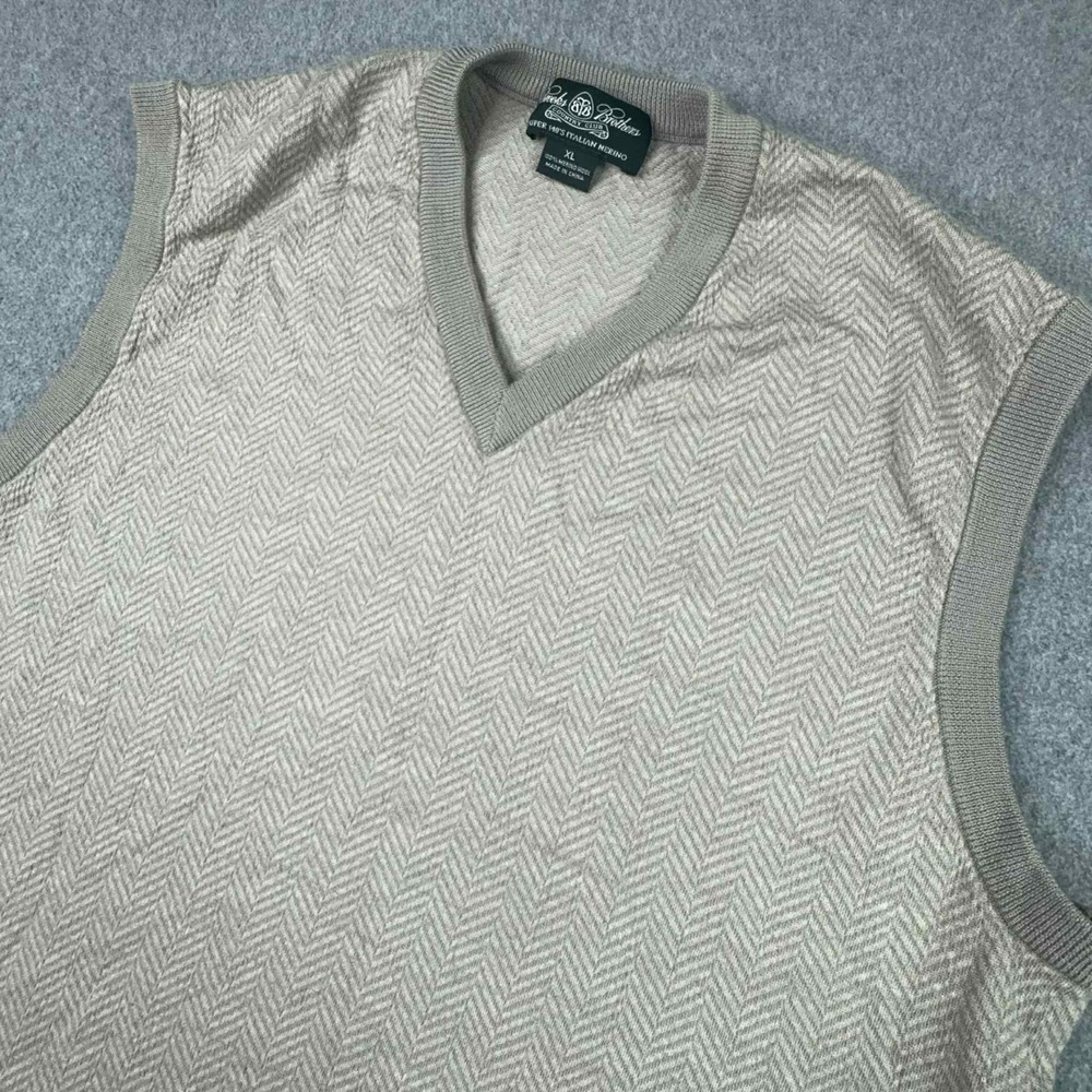 Brooks Brothers Country Club‎ Sweater Vest 100% Merino Wool Beige Men's Size XL
